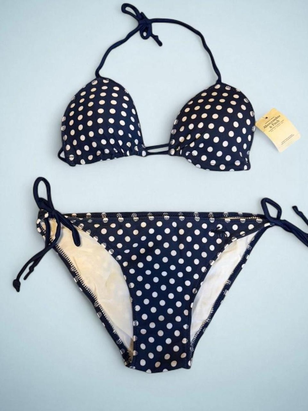 RARE Abercrombie & Fitch Low Rise Polka Dot Navy Blue & White Bikini